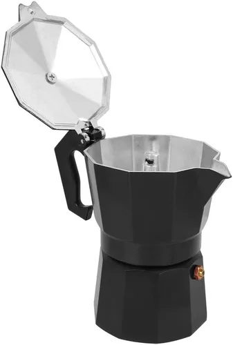Vista 3 de Olla para hacer café expreso, 5.1 fl oz, 3 tazas de aluminio, cafetera italiana espresso greca, cafetera percoladora (negro)