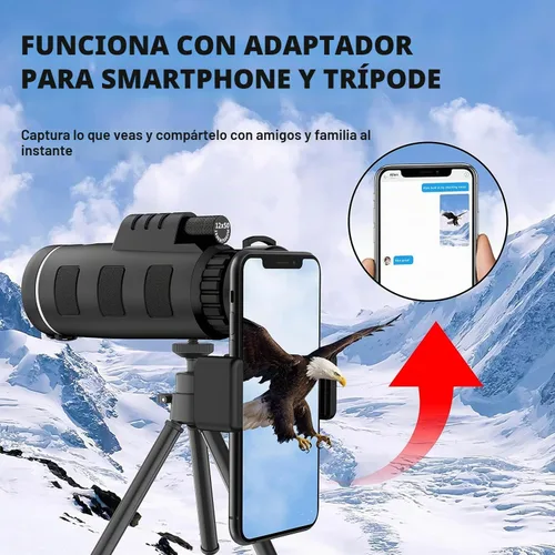 Vista 10 de Telescopio monocular de 40 x 60 con adaptador para teléfono inteligente y estuche para telescopio, monocular de alta potencia, monocular compacto