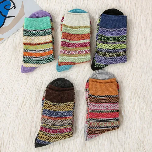 Vista 3 de Zando Athletic Sports Knit Pattern Womens Winter Socks Crew Cut Cashmere Retro Thick Warm Soft Wool Socks