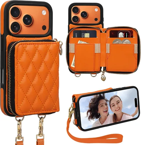Vista 69 de Funda para iPhone 12 Pro/iPhone 12 de 6.1 pulgadas, cartera cruzada con cremallera para mujer, tarjetero con bloqueo RFID, funda de cuero con Negro