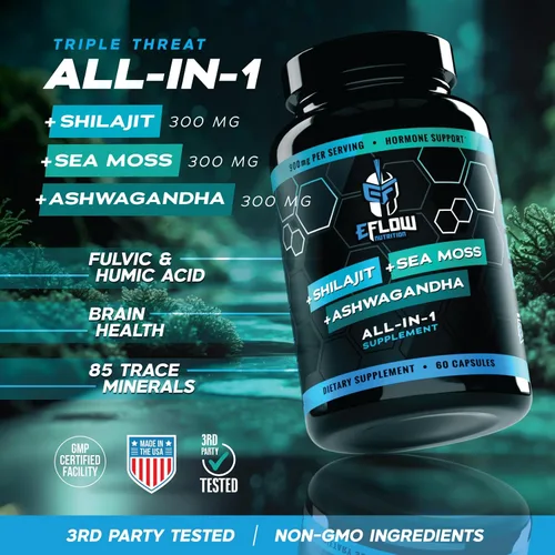 Vista 5 de eFlow Nutrition Shilajit Capsules, Ashwagandha, musgo marino [todo en 1], oligominerales [todo en 1], ácido fúlvico, Shilajit puro del Himalaya