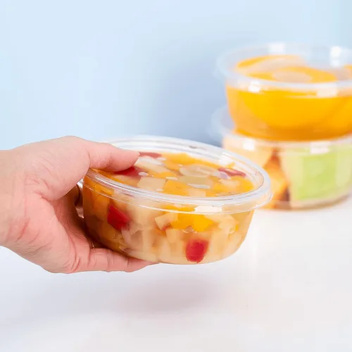 Vista 2 de Karat FP-DCL117-PP Tapa plana para 8 oz.- 32 oz. PP Deli Envases, 0.3" de altura, 4.61" de ancho, 4.73" de longitud (paquete de 500)