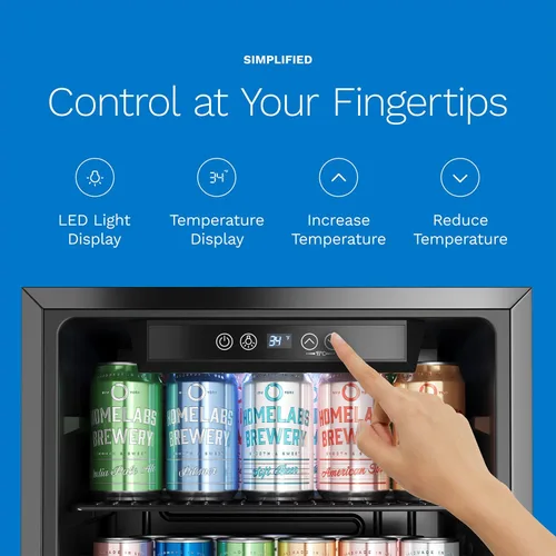 Vista 4 de hOmeLabs Refrigerador y enfriador de bebidas - Mini refrigerador de 120 latas con puerta de vidrio para soda, cerveza o vino - Pequeña máquina