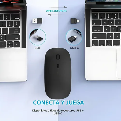 Vista 4 de Ratón Bluetooth recargable para laptop, mouse inalámbrico para MacBook air/Mac/MacBook Pro, mouse jiggler Bluetooth 5.2/3.0 y USB tipo C de 2.4 GHz
