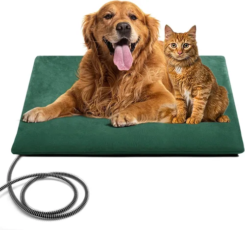 Vista 13 de PETNF Almohadilla térmica para mascotas al aire libre para gatos y perros, control automático de temperatura de 100.4-107.6 °F, impermeable, Verde
