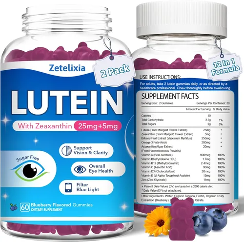 Vista 8 de Gomitas de luteína, suplementos de luteína y zeaxantina 12 en 1, vitaminas oculares para adultos, suplemento de salud ocular con múltiples vitaminas