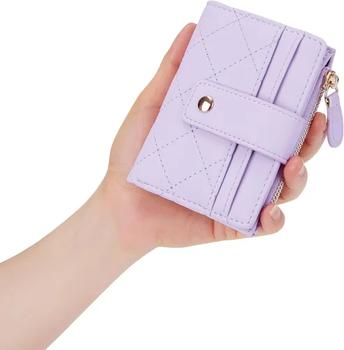 Vista 13 de Cartera de cuero para mujer, pequeña, compacta, plegable, con bolsillo para monedas con cremallera