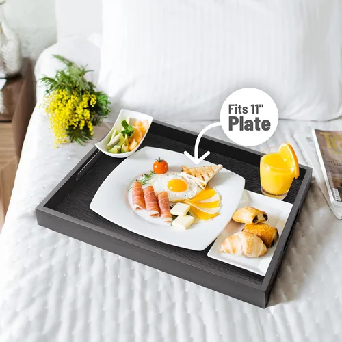 Vista 4 de ATZYmolin - Bandeja de madera para servir con asas, bandeja decorativa rectangular otomana para el hogar, bandeja de tocador para desayunos, cenas