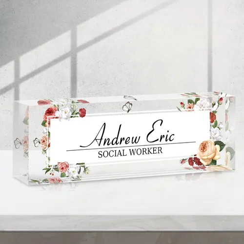 Vista 24 de Placa de nombre personalizada para escritorio, accesorios de escritorio de acrílico, placa de identificación personalizada, regalos personalizados