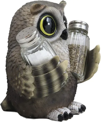 Vista 4 de Ebros Gift Whimsical Owlet Baby Owl con grandes ojos redondos de cristal, salero y pimentero, juego de figuras de exhibición de 6 pulgadas de alto