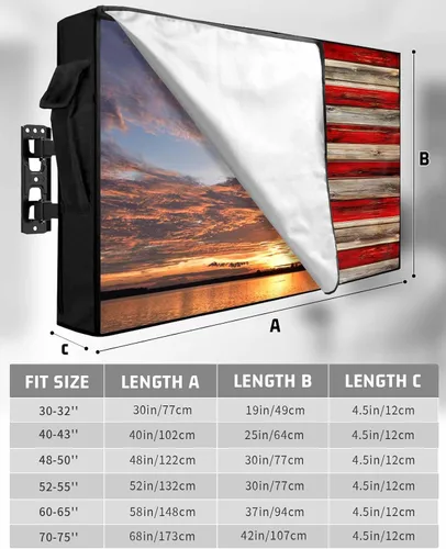 Vista 2 de Funda de TV rústica con bandera estadounidense para exteriores, impermeable y resistente a la intemperie, con frente enrollable para 30-32 pulgadas