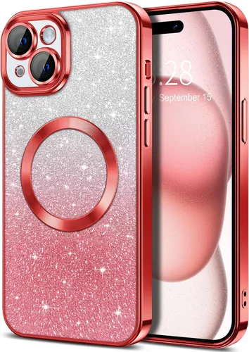 Vista 128 de Hython Funda para iPhone 13 Pro transparente con purpurina magnética [compatible con MagSafe] Protector completo de lente de cámara delgado