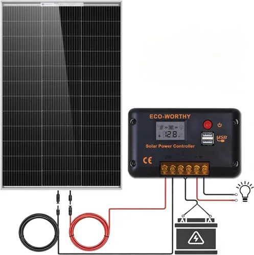 Vista 3 de ECO-WORTHY Kit de panel solar de 100 vatios y 12 voltios para batería de autocaravana, barco, remolque, cabaña de jardín, cobertizo del hogar: panel