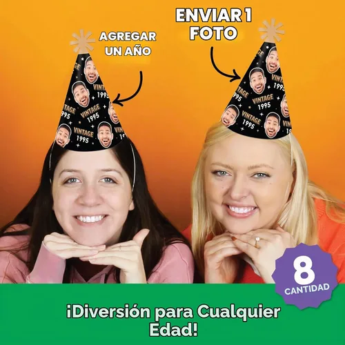 Vista 2 de Foto y texto personalizado Vintage Cumpleaños - Sombreros de cono - Juego