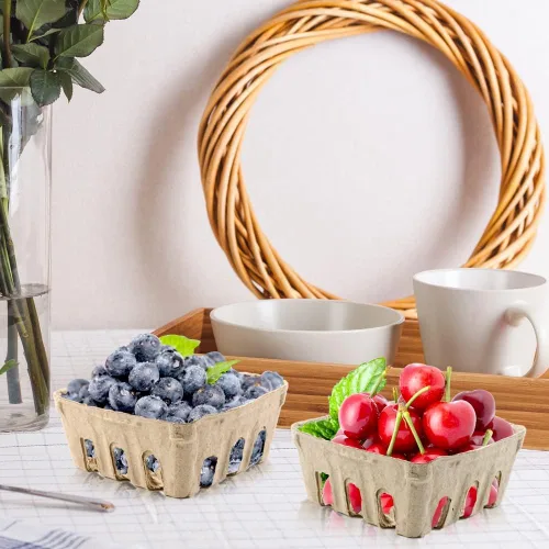 Vista 4 de Vmiapxo - 50 cestas pequeñas de fibra de pulpa natural, 1/2 pinta Vented Produce Baskets, Farmers Market Display Berry Container for Strawberry