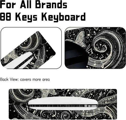 Vista 2 de Funda para teclado de piano de 88 teclas, soporte digital para teclado con cable elástico duradero (negro oscuro)