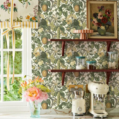 Vista 3 de Wudanye Papel Tapiz de Cáscara de Fruta Verde Despegar y Pegar Papel de Contacto Floral 16.9in×196.8in Papel Tapiz Autoadhesivo Boho Hoja Tropical