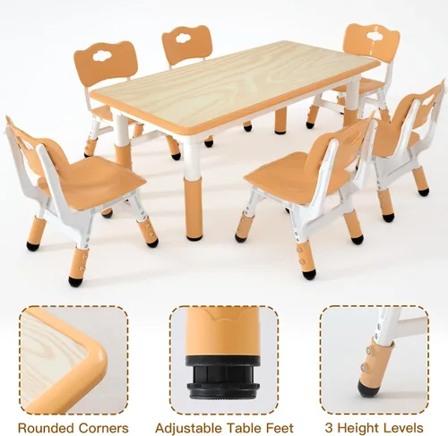 Vista 4 de Mesa y sillas para niños, Mesa y sillas para niños, Mesa y sillas para niños, Mesa para niños (6 sillas), Juego de mesa y silla para niños de 5 a 8