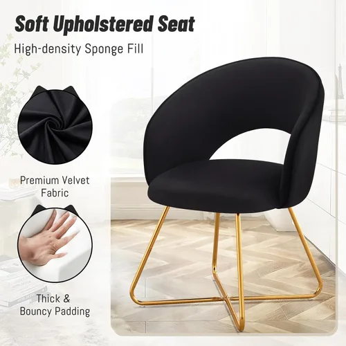 Vista 5 de Furniliving Silla decorativa de terciopelo para sala de estar, cómoda silla tapizada de barril con respaldo, silla de maquillaje negra de mediados