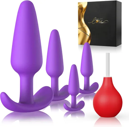 Vista 11 de Kit de entrenamiento de enchufe anal 5PCS silicona Butt Plug Set Negro