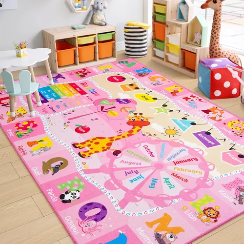 Vista 11 de Chicrug Alfombra educativa para niños de 3 x 5 pies para sala de juegos, TPR antideslizante para niños, alfombra de aula para aprender animales ABC