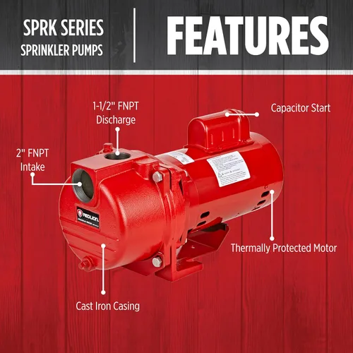 Vista 3 de Red Lion RL-SPRK-200-BR, 230 voltios, 2 HP, 77 GPH, bomba de aspersión/riego con impulsor de latón, roja, 97102002