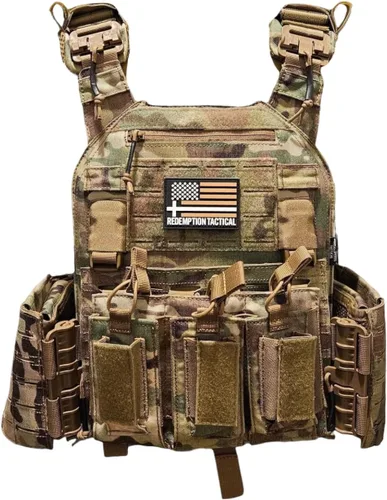 Vista 12 de Redemption Crusader 2.0 Chaleco Molle con Hebilla de Liberación Rápida para Airsoft con Lados de Tamaño Ajustable y Triple Bolsillo