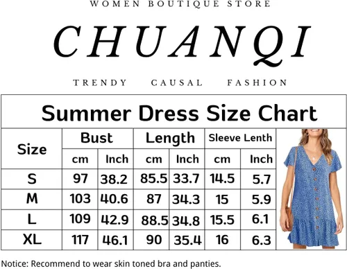 Vista 3 de Chuanqi Minivestido corto con cuello en V y botones para mujer, estilo casual, holgado, con vuelo