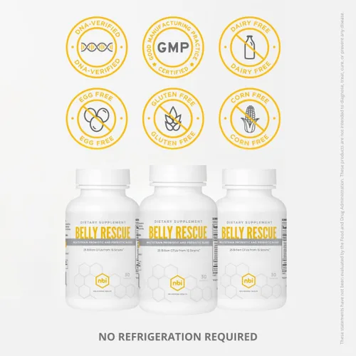 Vista 4 de NBI Rescate del vientre: mezcla de probióticos y prebióticos para mujeres y hombres, una vez al día para la salud digestiva, de la piel