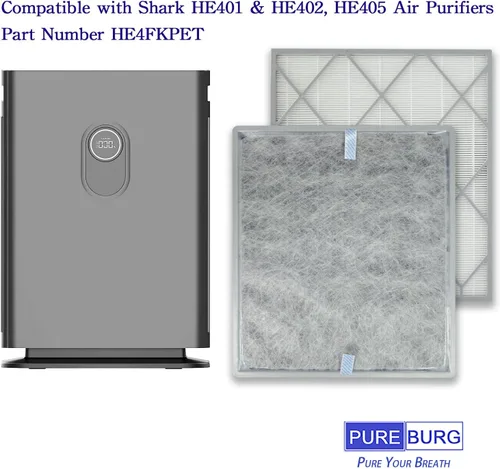 Vista 2 de PUREBURG Filtro de repuesto compatible con purificadores de aire Shark HE401 y HE402 HE405 HE4FKPET, carbón activado HEPA H13 filtración de 4