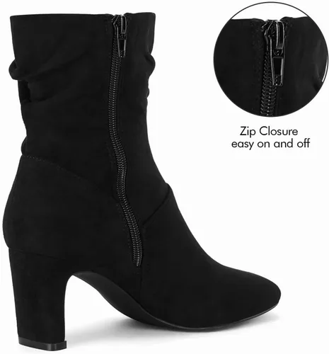 Vista 6 de Coutgo Botas de media pantorrilla para mujer, tacón grueso, punta cuadrada, con cremallera, botines de moda de otoño