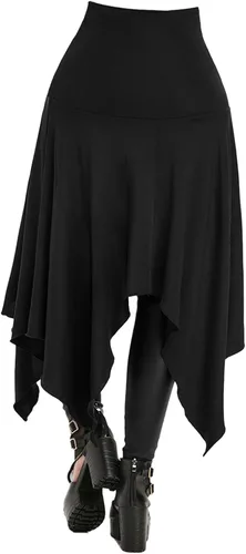 Vista 4 de Medio vestido gótico punk oscuro para mujer, falda de Halloween, falda retro con cordones, falda retro steampunk retro victoriana