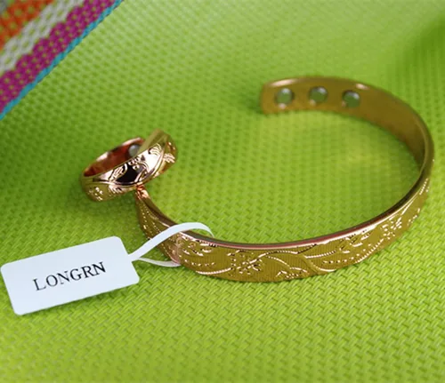 Vista 5 de LONGRN - Anillo magnético de cobre puro y pulsera de tamaño ajustable para mujer Cobre