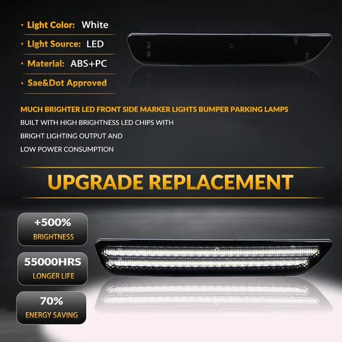 Vista 5 de Luces LED de marcador lateral parachoques delantero guardabarros blanco lámparas de estacionamiento para 2010-2014 Ford Mustang 2 piezas, lente