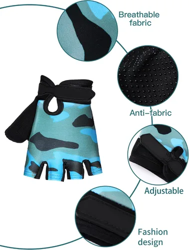 Vista 4 de SATINIOR 4-Pairs Kids Bike Gloves, Fingerless Gloves for Boys & Girls, Non-Slip Cycling Glove with Adjustable Strap, Breathable Half-Finger Climbing
