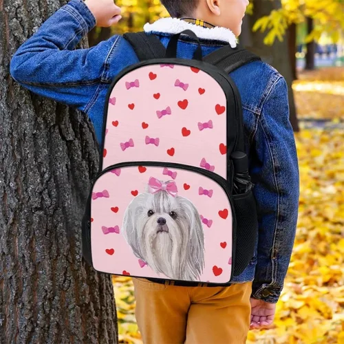 Vista 4 de AmzPrint Mochila para niñas y gatos para niños de 17 pulgadas, escuela primaria secundaria, bolsa escolar de gato atigrado (morado), Shih Tzu
