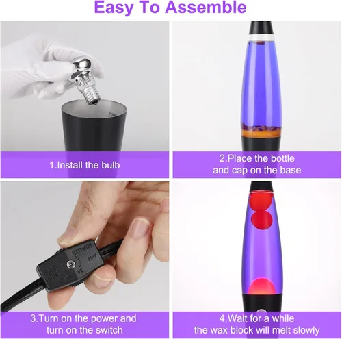Vista 3 de EDIER Lámpara de magma, lámpara de movimiento negra de 16 pulgadas, color morado con cera naranja, luz nocturna relajante para adultos, luz nocturna