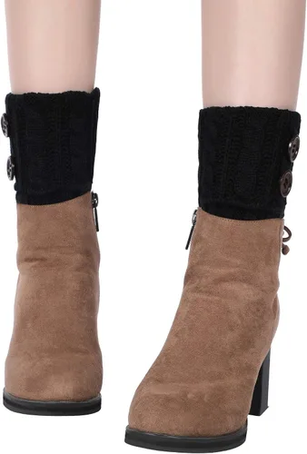 Vista 7 de Pangda 4 pares de calcetines de punto para botas con botones para mujer, calcetines cortos de punto de cable, Negro, blanco, beige y gris claro