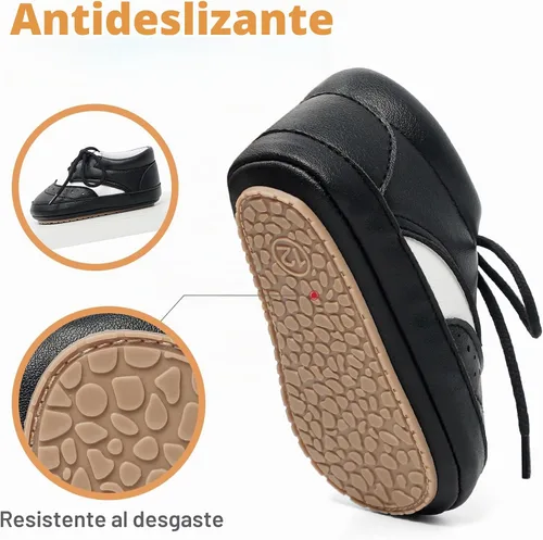 Vista 6 de ESTAMICO Zapatos para bebés niños Prewalker PU Sneakers Negro+Blanco