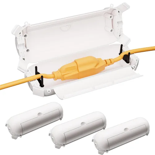Vista 17 de RESTMO Paquete de 2 fundas compactas para cable de extensión para exteriores, caja impermeable IP44 y funda de seguridad, ideal para proteger