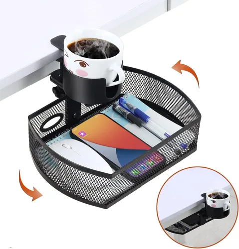 Vista 6 de MASTLU Organizador debajo del escritorio, soporte para tazas, bandeja de gestión de mesa, cajón giratorio para lápices, organizadores de acero