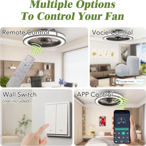 Vista 5 de Ventiladores de techo con luces y control remoto, ventilador de techo de perfil bajo de 20 pulgadas con aplicación Tuya y control de voz