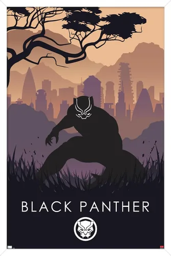 Vista 14 de Trends International Marvel Heroic Silhouette - Póster de pared de Black Panther, 14.725 x 22.375 pulgadas, versión enmarcada de madera de granero