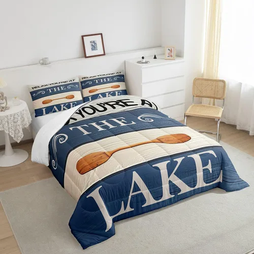 Vista 4 de jejeloiu Juego de edredón de lago para niños, tamaño individual, juego de ropa de cama relajante de paleta de lago para niños, decoración de casa