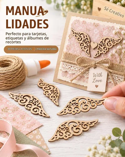 Vista 2 de Angoily 80 alas de ángel de madera para manualidades, Helloween madera sin