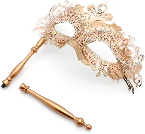 Vista 8 de Coddsmz Máscara veneciana con palo, decoración de Mardi Gras para mujer, máscara de disfraz de Halloween