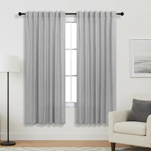 Vista 30 de Cortinas rústicas color beige tostado de 42 x 84 pulgadas de largo para sala de estar, juego de 2 paneles transparentes de lino natural, imitación