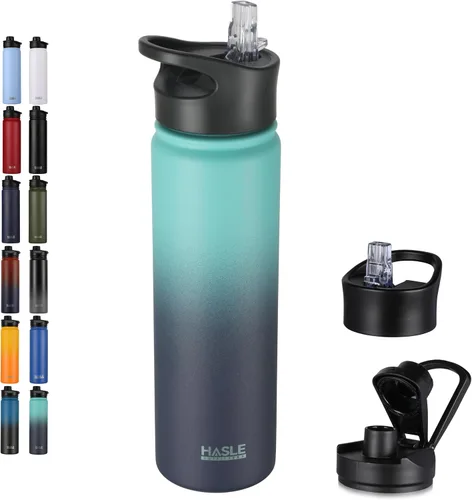 Vista 31 de HASLE OUTFITTERS Botella de agua aislada de 22 onzas, botella de agua de acero inoxidable de doble pared de boca ancha con tapa de popote y tapa