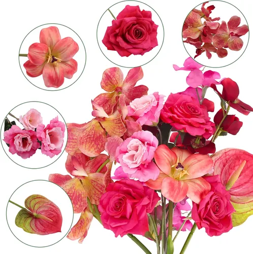 Vista 3 de CEWOR Flores artificiales para jarrón, flores artificiales de seda para ramos de boda, arreglos florales, centros de mesa florales, centros de mesa