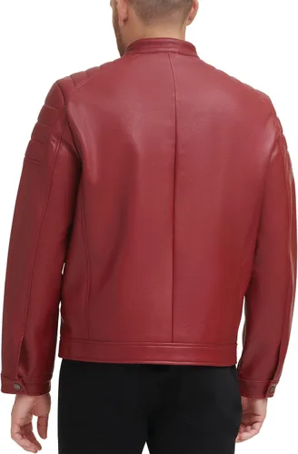 Vista 4 de DKNY Chaqueta acolchada de cuero sintético para hombre de motocros Racer